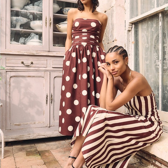 Nobody’s Child Brown Spot Print Bandeau Felicity Midi Dress - Polka Dot - Picture 5 of 8